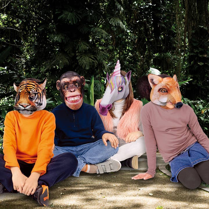BeeSmartToys – wholesale Leksaksset - Barn – Djur Mask Pack 4: Tiger, Enhörning, Räv & schimpans