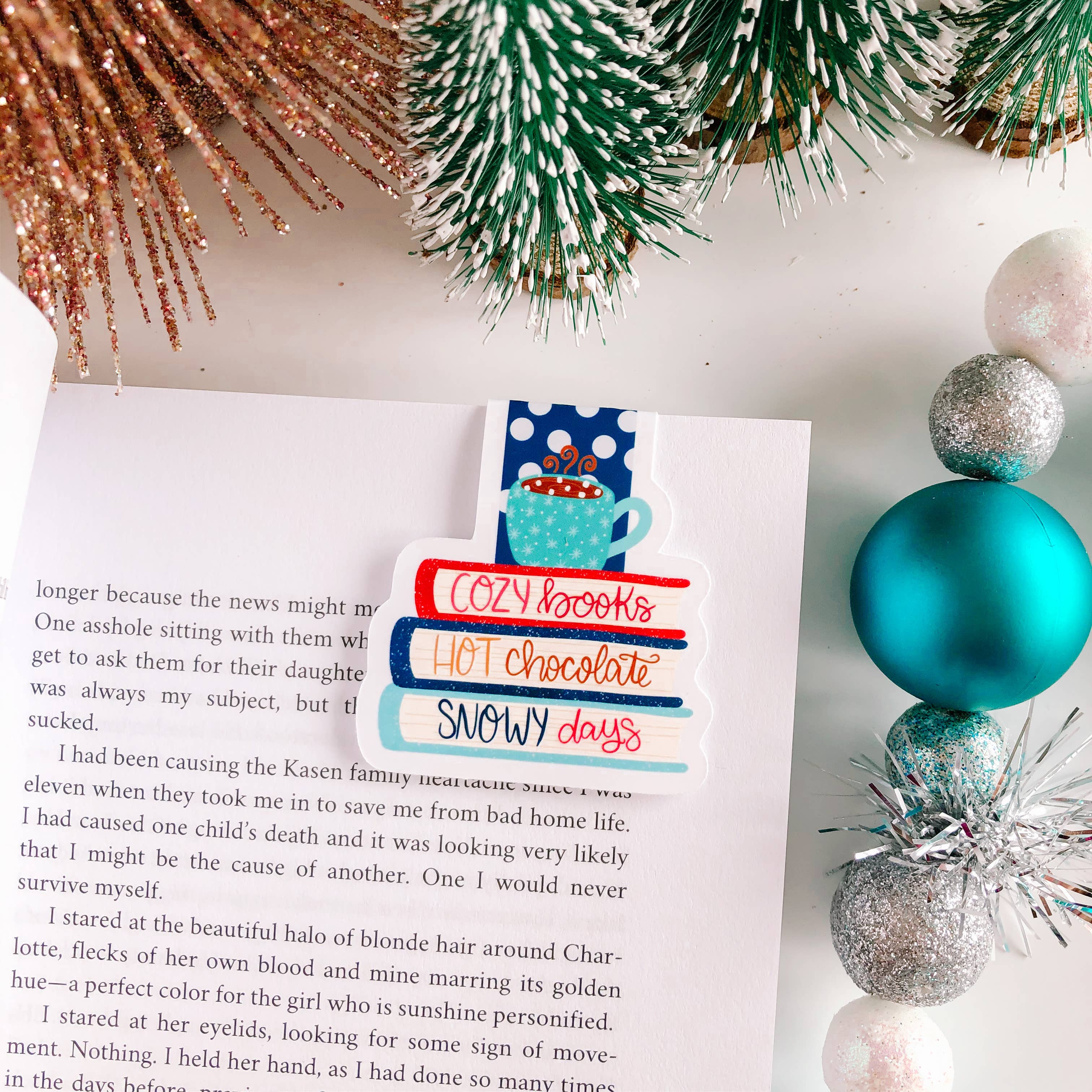 Emily Cromwell Designs - Wholesale Bookmark - Cozy Books, Hot Cocoa, Snowy Days Magnetic Bookmark
