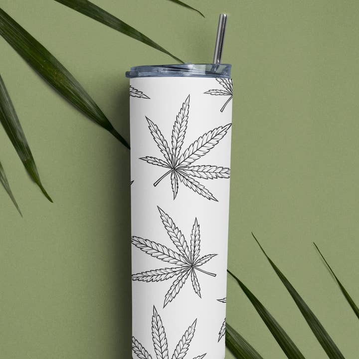Black Cat Bazaar - Venta al por mayor Vaso termo - Vaso holográfico con purpurina de hojas de cannabis, alto 20 oz9