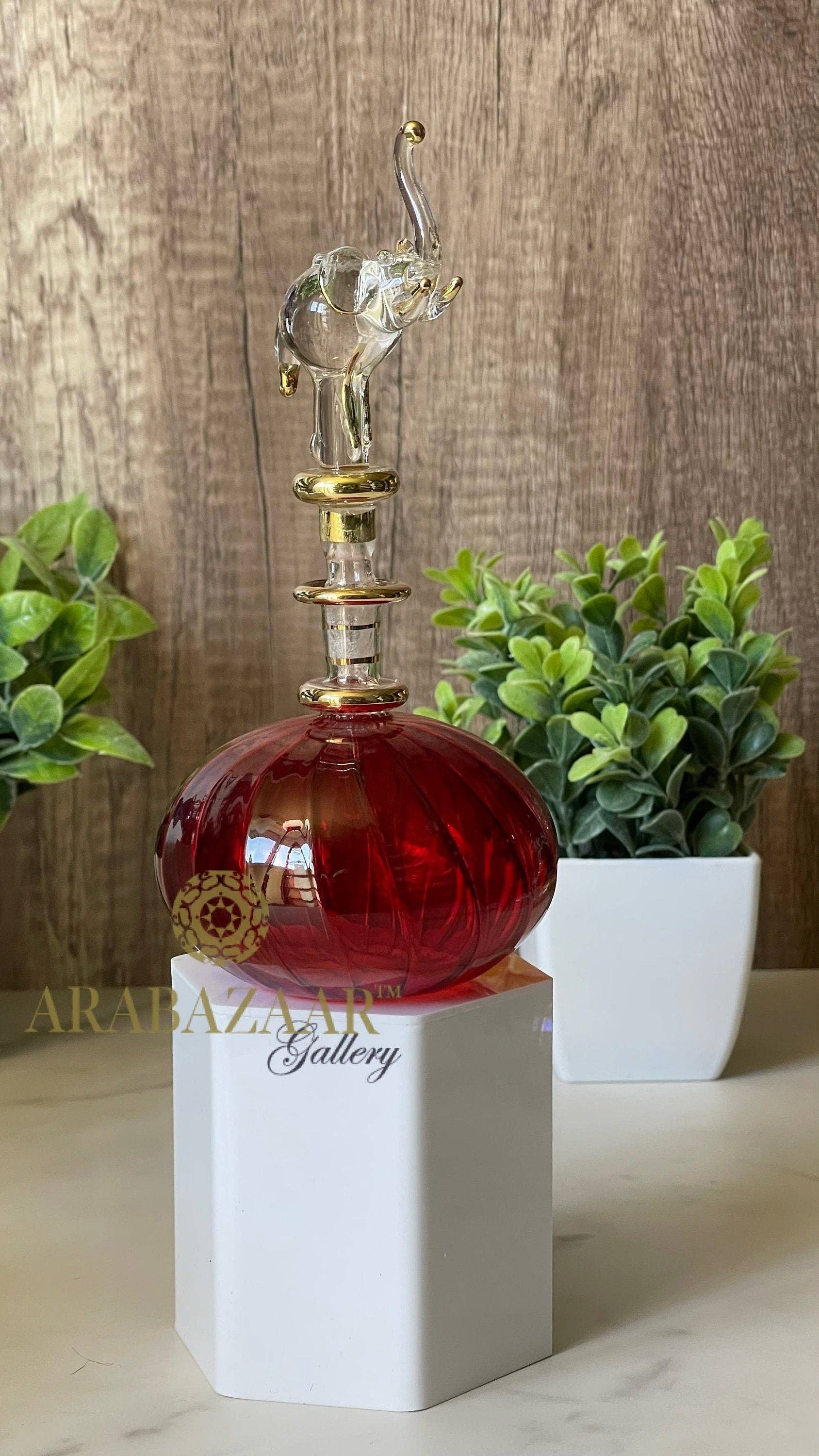Arabazaar Gallery LLC – wholesale Parfymer/Eau de Toilette – Egyptisk Parfymflaska Flat Globe Swirl W/Elephant Stopp/14 K Gold Trim6