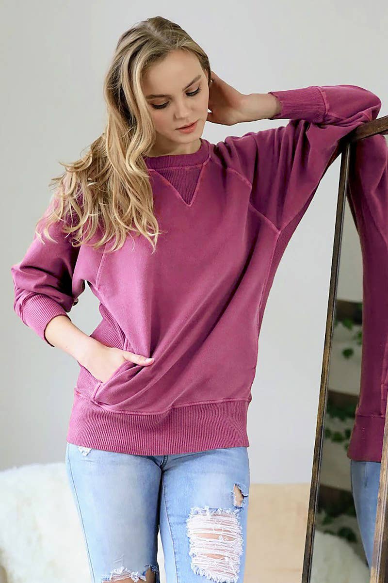 42POPS - Wholesale Sweatshirt - Women's - `.Washed French Terry Pullover With Side Pockets42