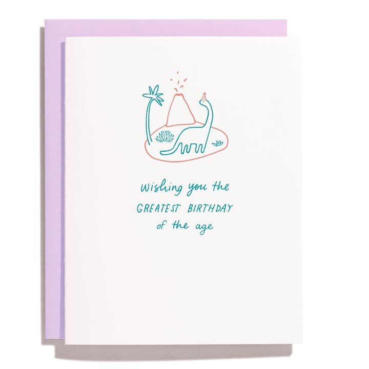 Shorthand Press - Venta al por mayor Tarjetas de cumpleaños - Tarjeta de felicitación tipográfica de cumpleaños con diseño de dinosaurio