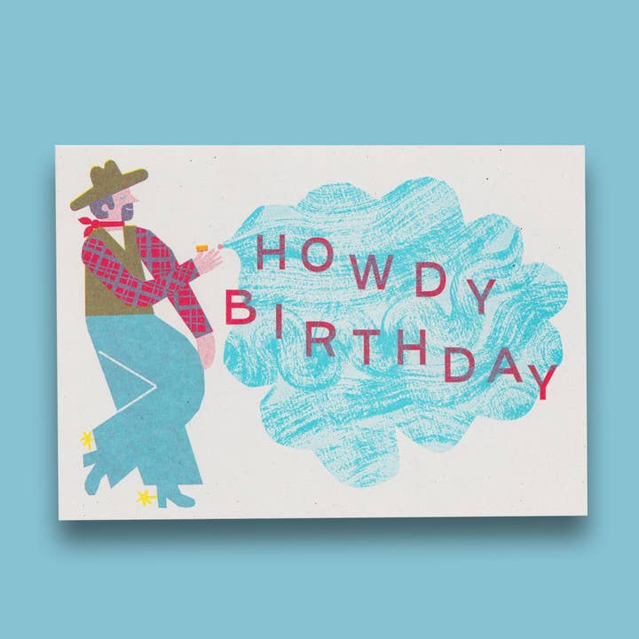 'Howdy Birthday' Greetings Card for wholesale by Lizzie Lomax Illustration