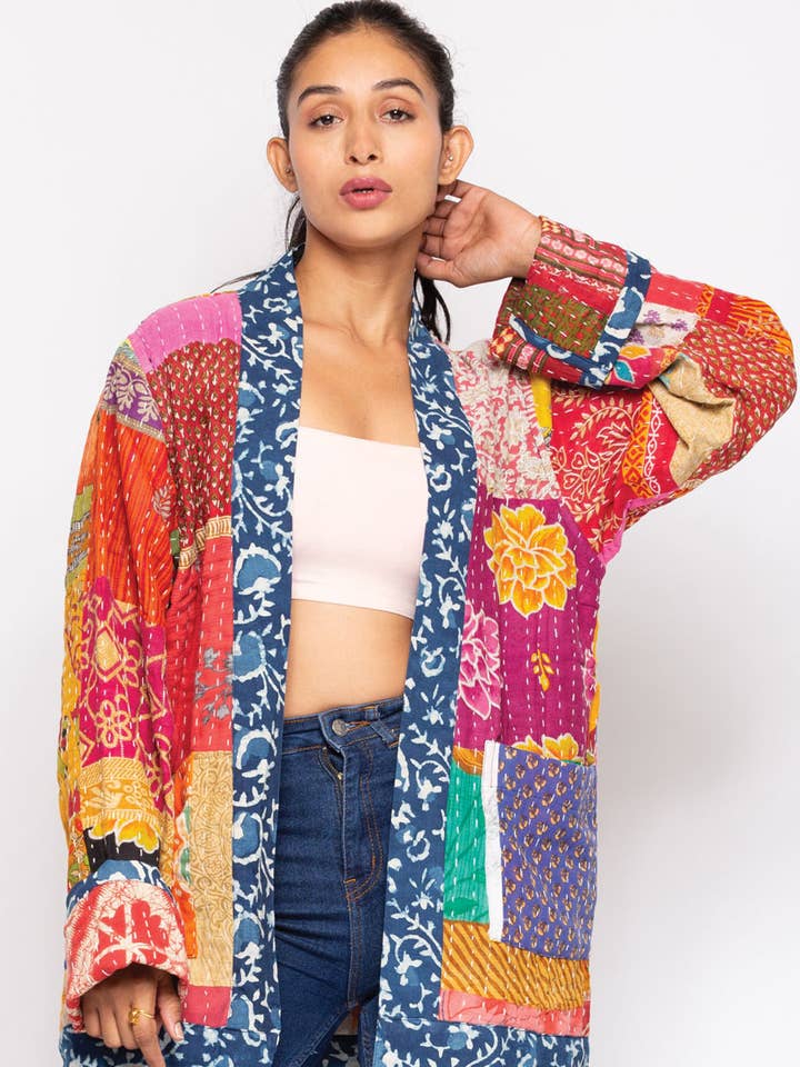 Sevya Handmade - Wholesale Jacket - Women's - Reversible Kantha Quilted Sari Jacket4