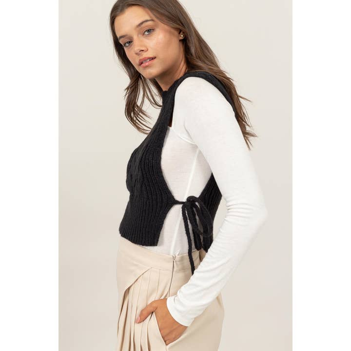HYFVE - Wholesale Sweater Vest - Women's - HF24F069-SIDE TIE SWEATER VEST