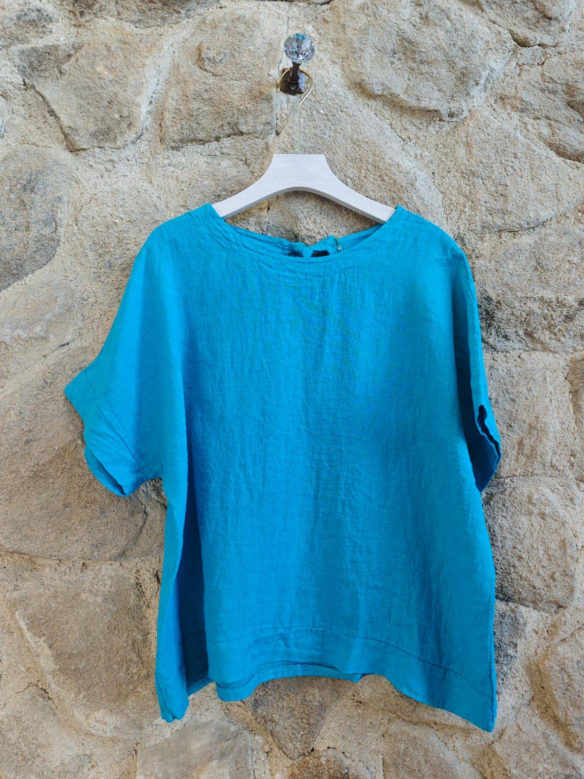 Linen & More - Wholesale Blouse - Dames - REF 17831 Linnen blouse met korte mouwen en strikdetail11