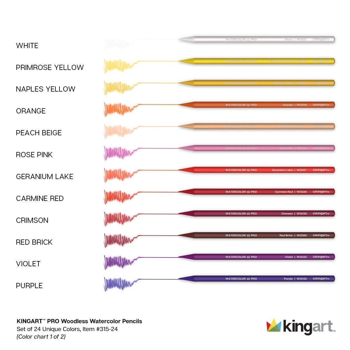 KINGART – wholesale Coloured pencil – Woodless Watercolor Pencils 24 Colors12