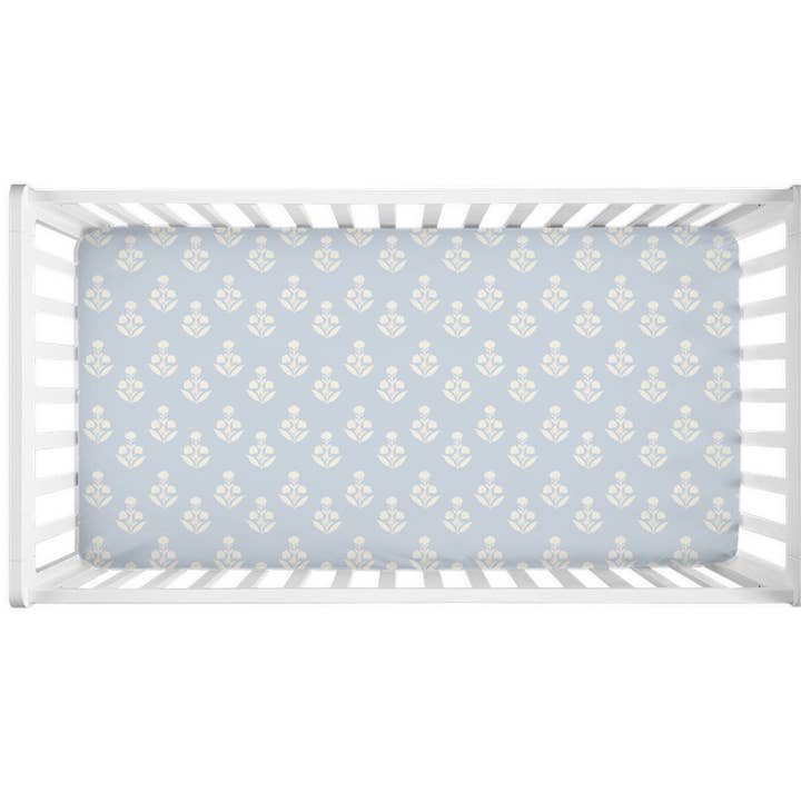 Sábana para cuna Polly azul y blanca para venta al por mayor de The Socialite