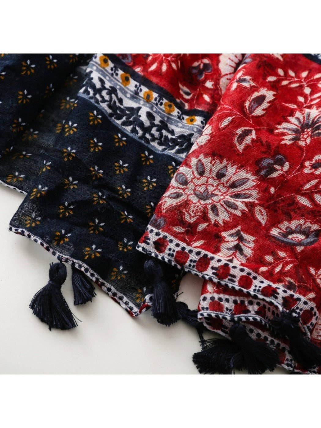 Red Scarvii - Bohemian Floral Geometric Tassel Scarf for wholesale on Faire7