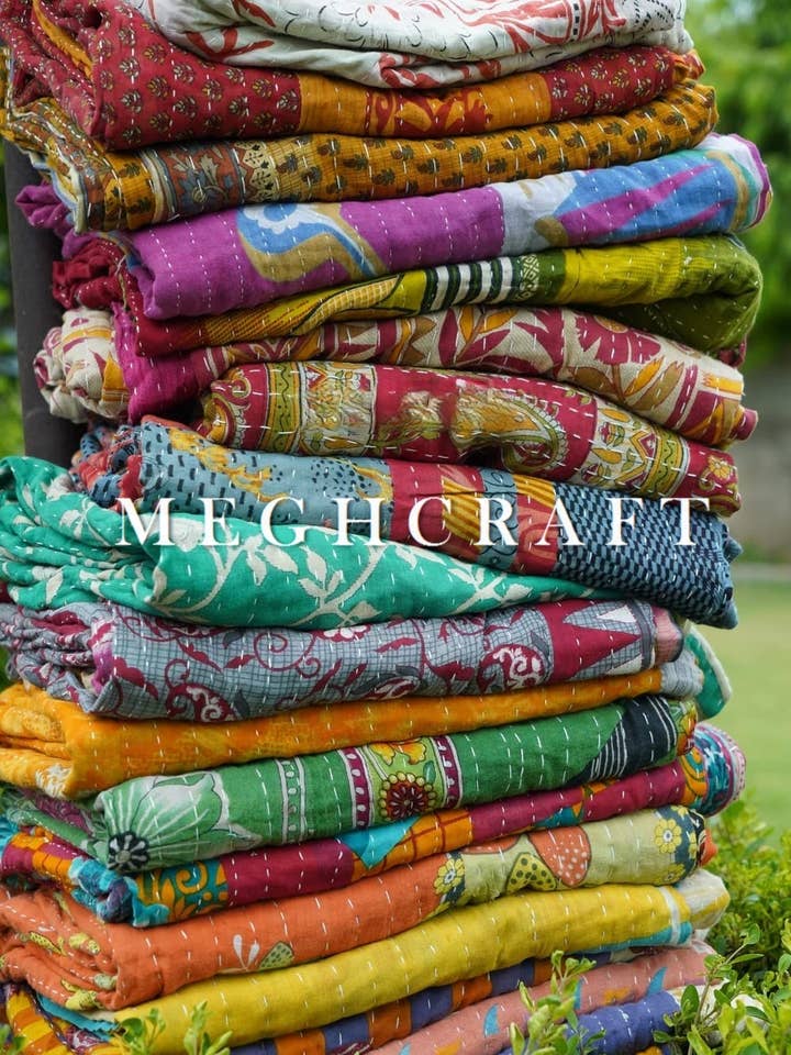 kantha Throw- Kantha Indian Quilts-Reversible Throw Bedding for wholesale by Meghcraft