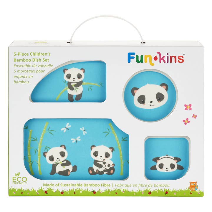My Funkins - Wholesale Dinnerware Set - Kids & Baby - Five Piece Bamboo Dish Set for Kids - Pandas3