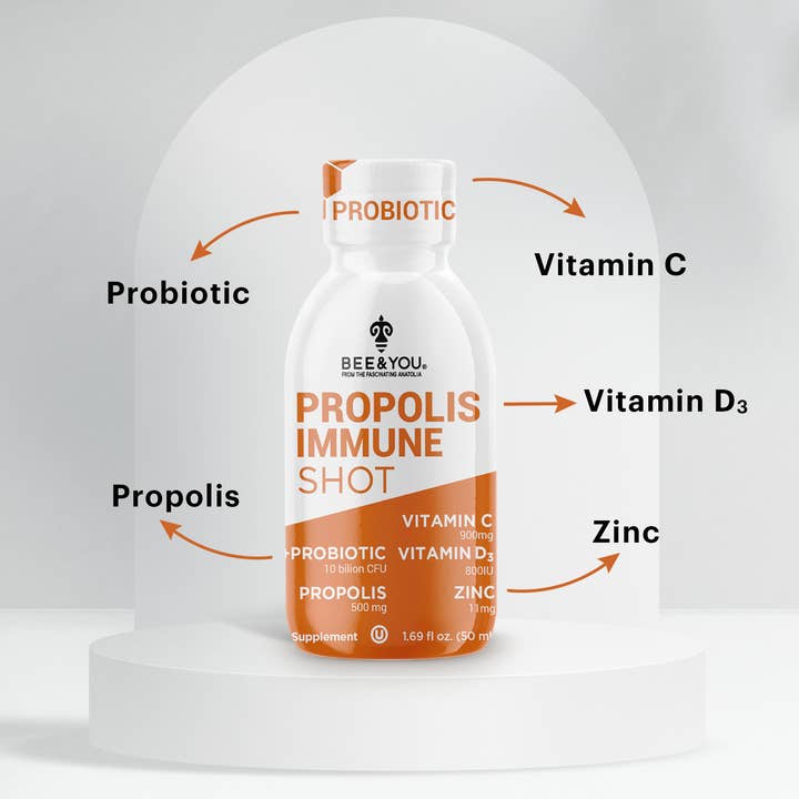 BEE&YOU - Wholesale Oral Supplement/Vitamin - Propolis Immune Shot - Probiotic, 50 ml x 12