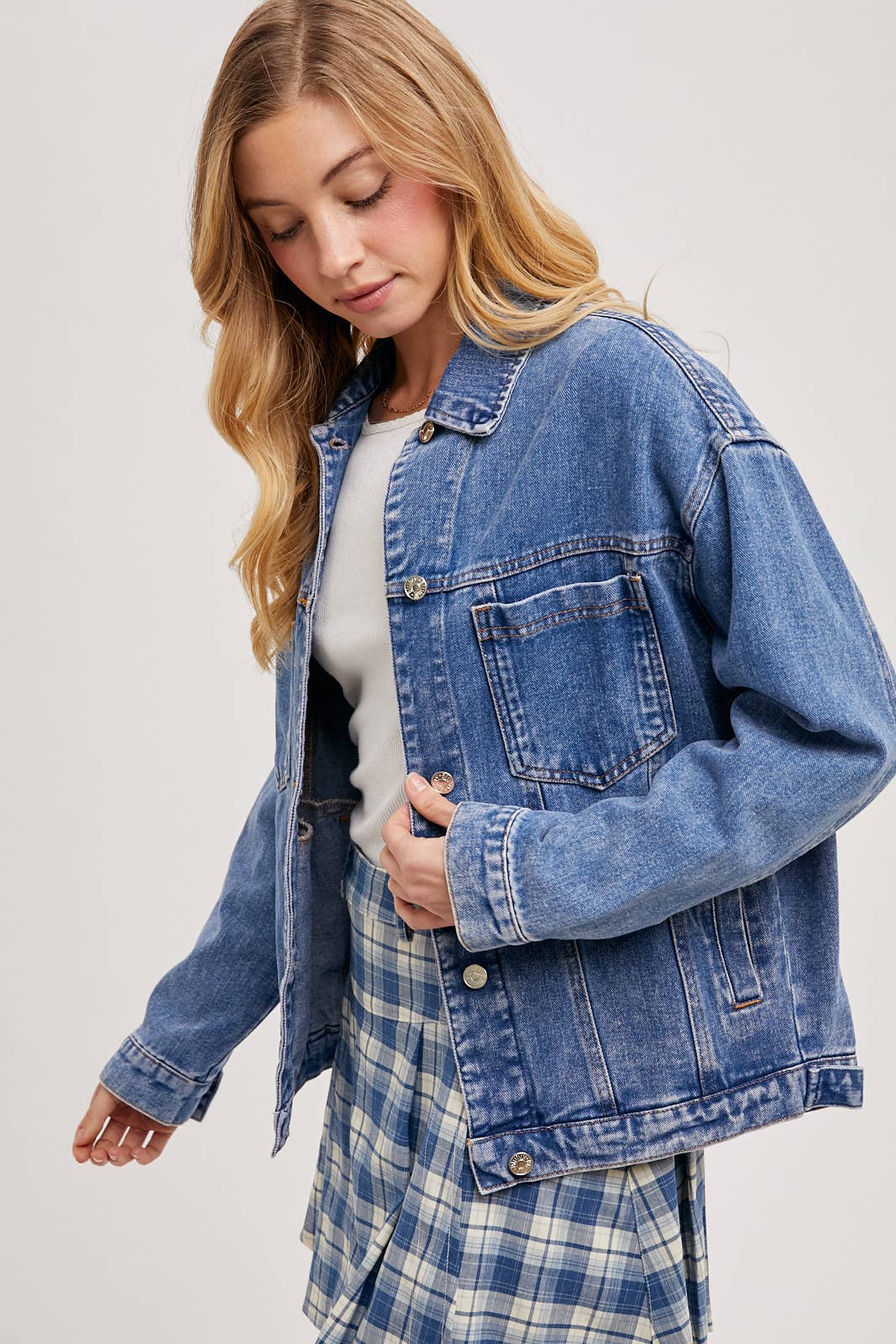 Bluivy - Venta al por mayor Cazadora vaquera - Mujer - Chaqueta oversized de mezclilla con botones44