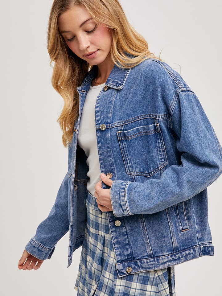 Bluivy - Venta al por mayor Cazadora vaquera - Mujer - Chaqueta oversized de mezclilla con botones44