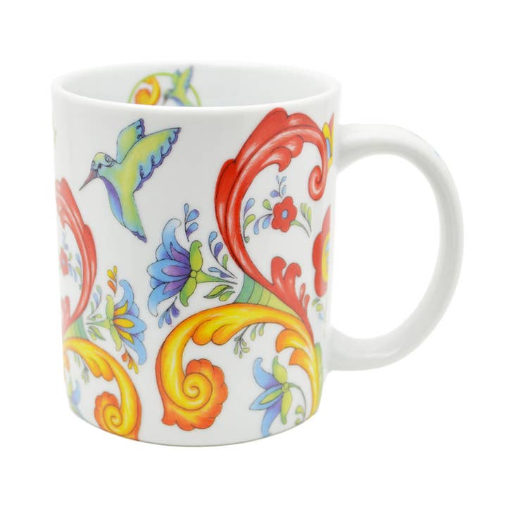 Ceramic Coffee Mug Colorful Rosemaling for wholesale by European Heritage Gifts