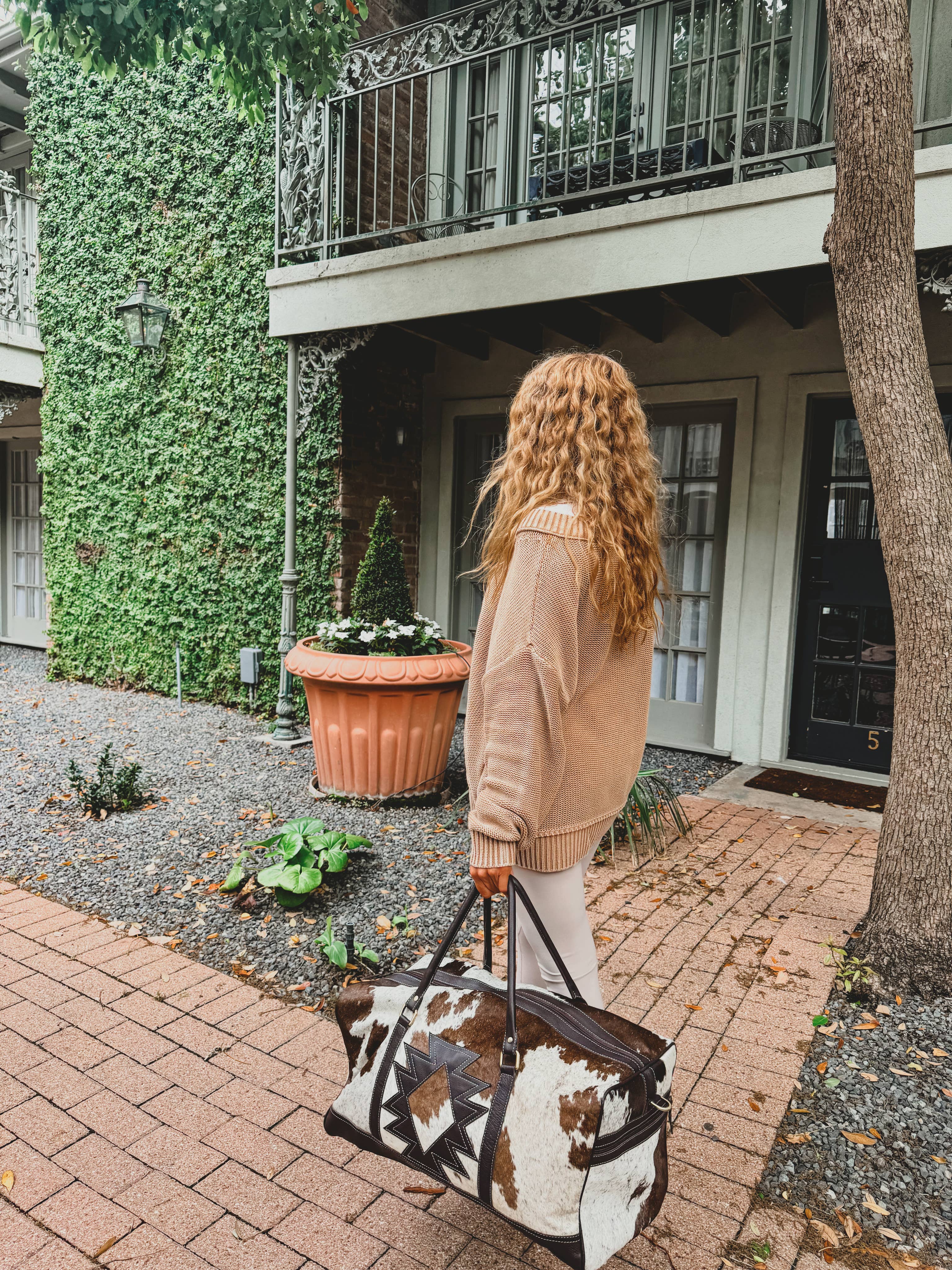 Boho Ranch Shop - Wholesale Weekender Bag - Women's - AZTEC TRAVEL DUFFLE leather hair on cowhide travel bag2