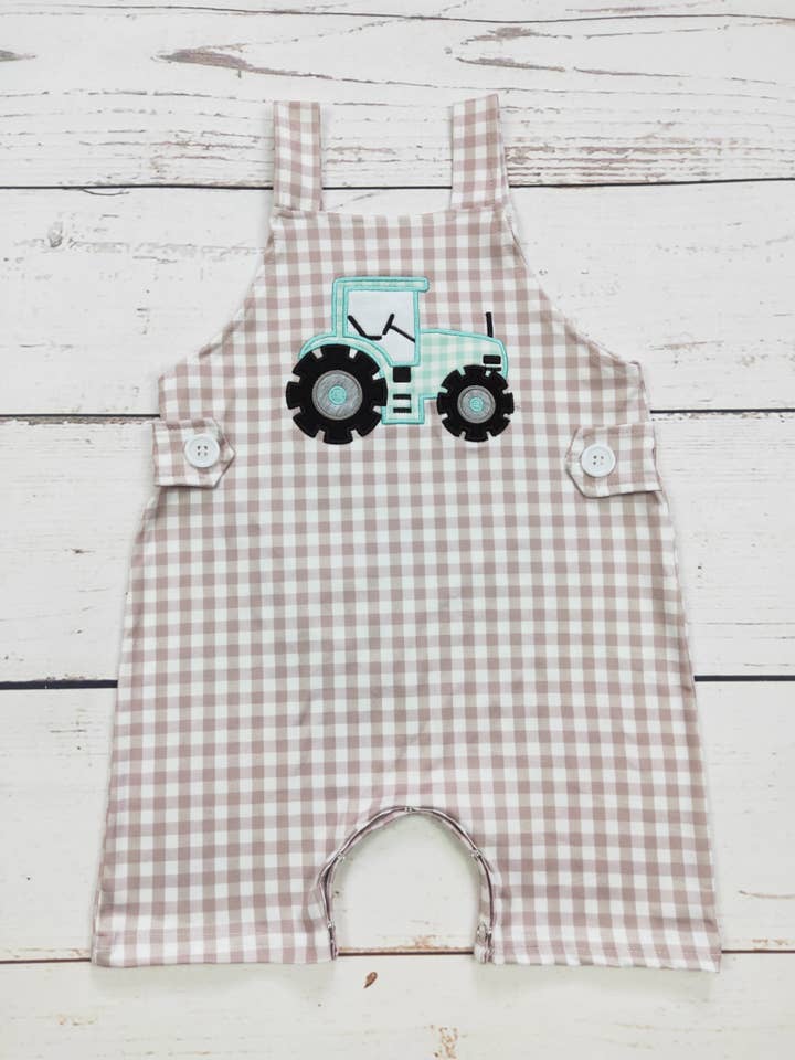 sassy kids palace - Wholesale Jumpsuit - Baby - Baby Boy Tractor Appliqué Checkered Romper