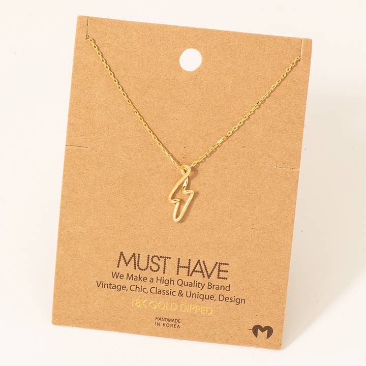 Fame Accessories - Wholesale Pendant/Charm Necklace - Gold Dipped Wire Lightning Bolt Pendant Necklace