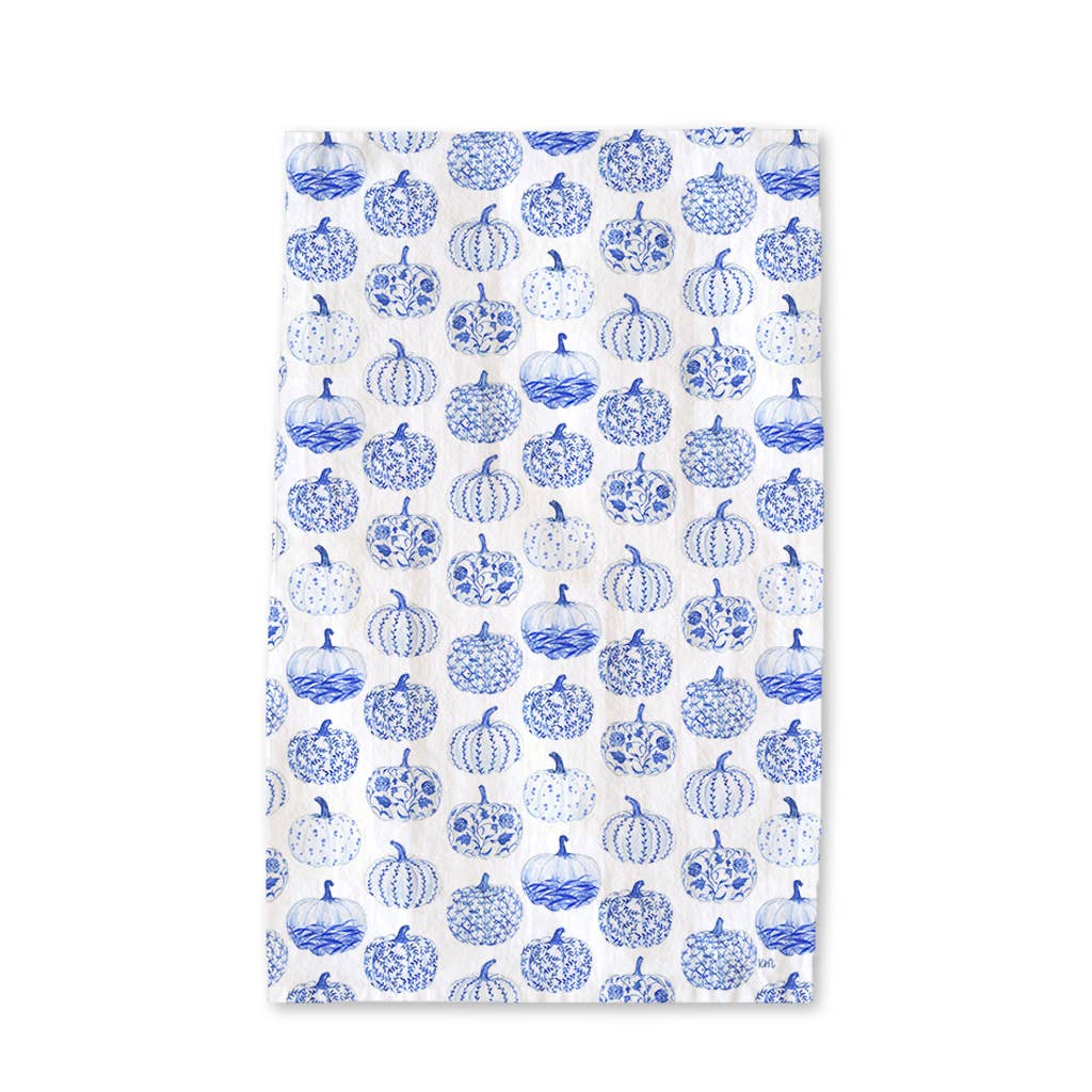 KelseyMDesigns - Wholesale Tea Towel - Toile Blue Pumpkins Towel - Chinoiserie Fall Tea Towel1