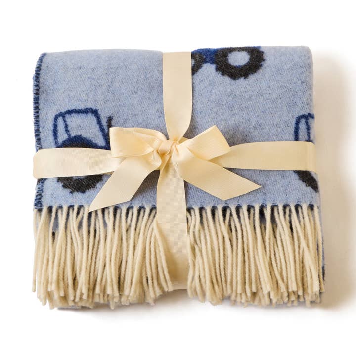 Merino Wool Tractor Baby Blanket for wholesale by Tweedmill Textiles