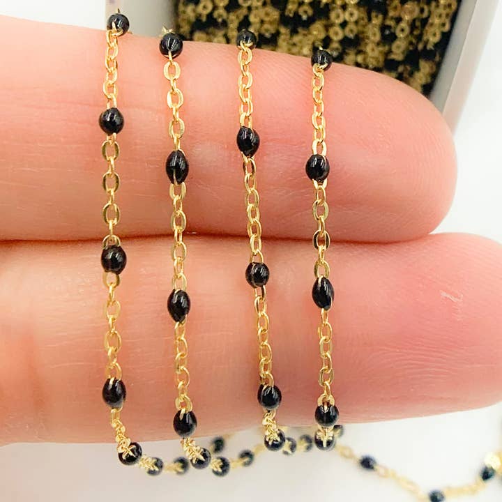 30KFB-NF14Y. Cadena de cable de oro amarillo macizo de 14 quilates con esmalte de color negro para venta al por mayor de Jewels & Chains