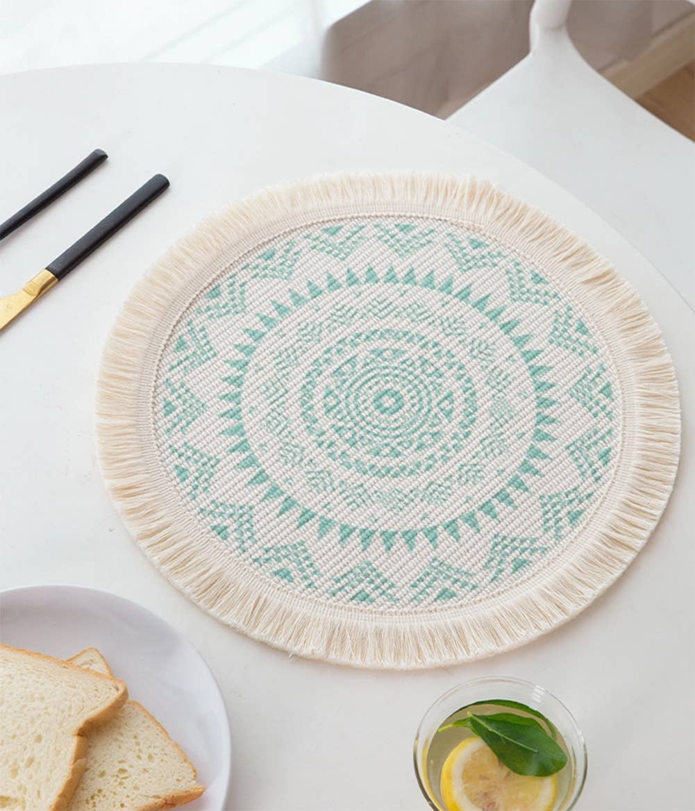 Fennco Styles - Wholesale Placemat - Boho Mandala Fringed 13" Round Cotton Placemat0