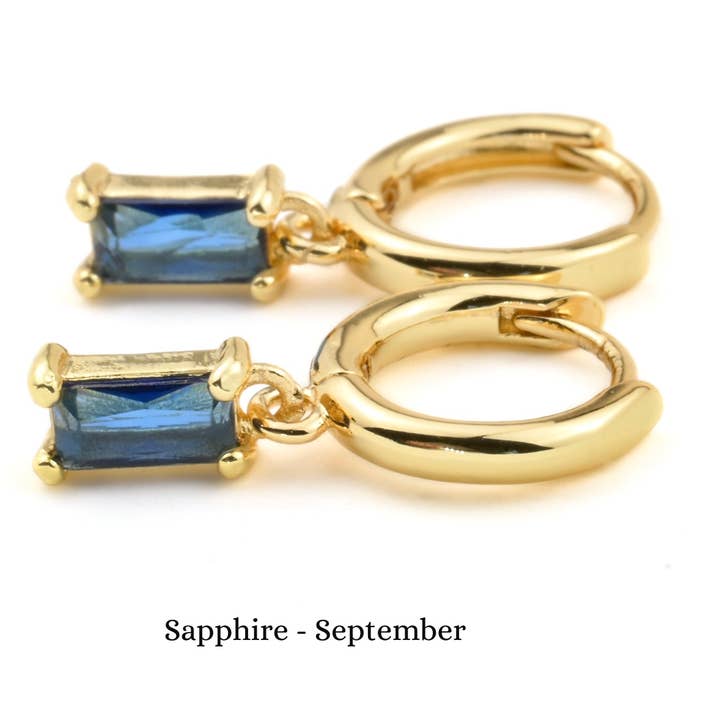 Blueyejewelry - Wholesale Huggie Earrings - Baguette Birthstone Hoops - Rectangle Stone Hoop Earrings8