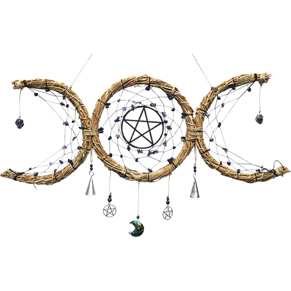 Kheops International – Großhandel Traumfänger – Dreamcatcher Schutzkranz — Triple Moon mit Amethyst0