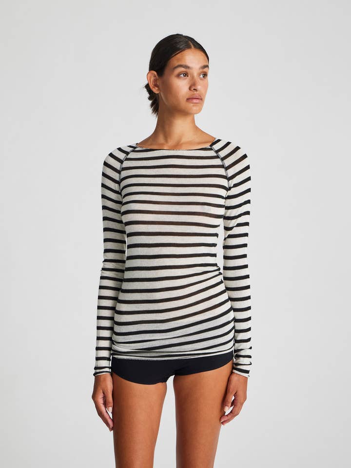 Top de Lã Amalie Sailor - Ecru / Risca de Giz Preta por atacado de gai-lisva