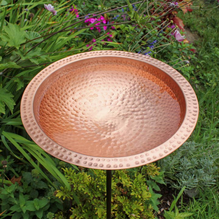 ACHLA Designs - Wholesale Bird Bath - Hammered Solid Copper Birdbath- Stake