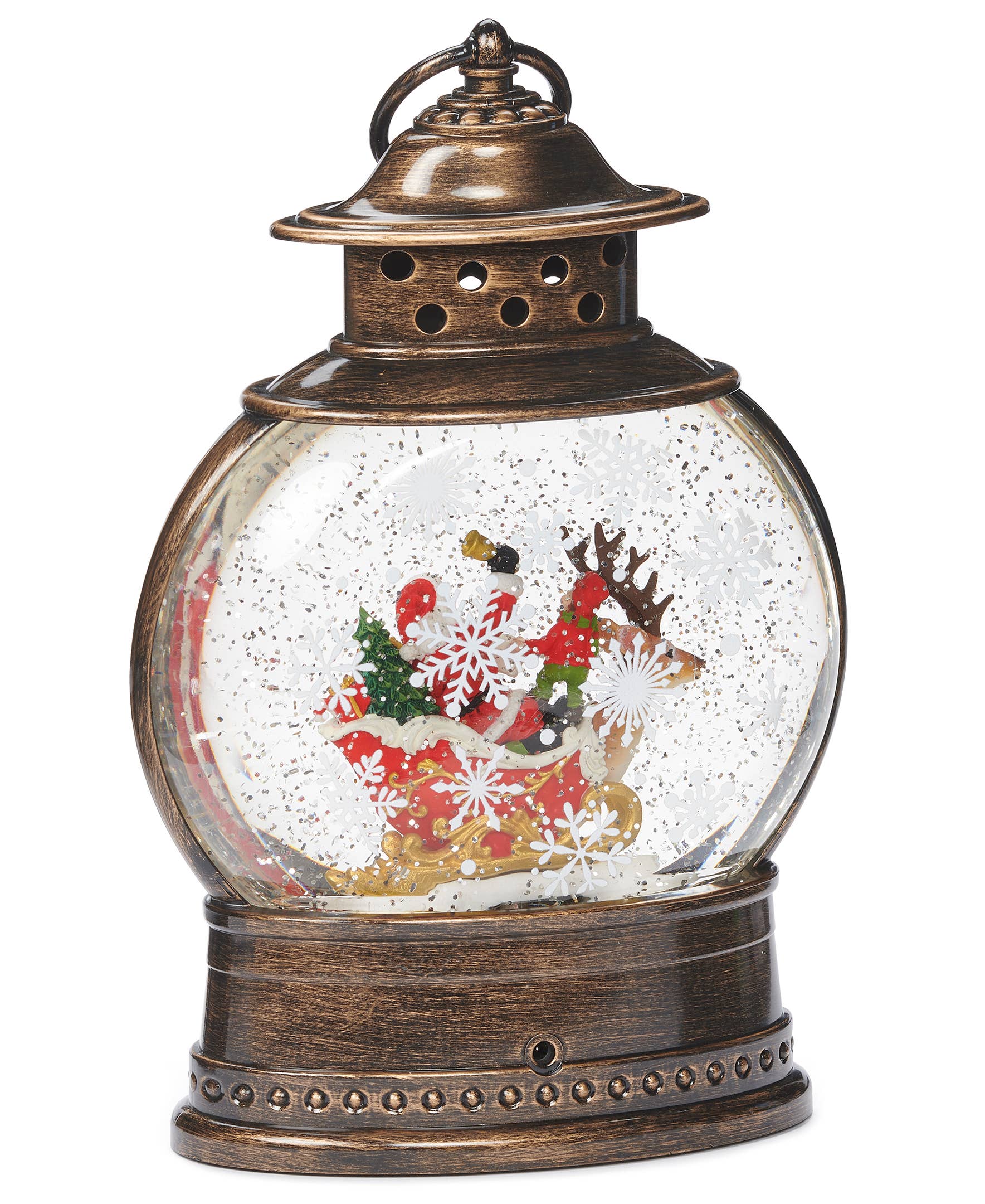 Roman - Vente Décoration de Noël - Lanterne tourbillonnante éclairée avec cerf et traîneau du Père Noël2