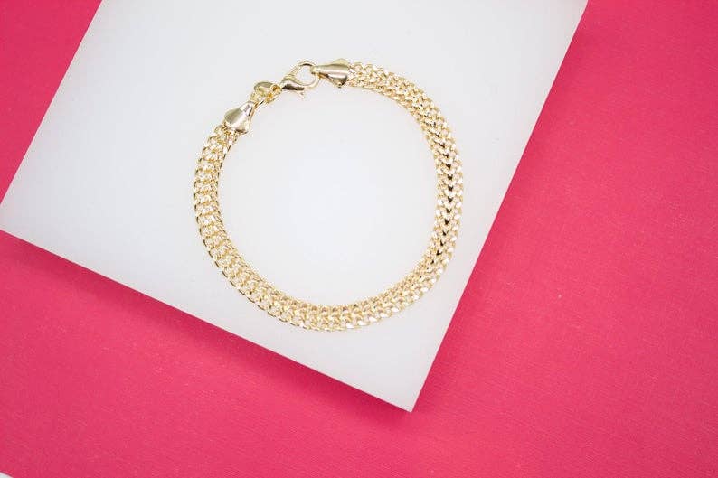 MIA Jewelry - Wholesale Link & Chain Bracelet - 18K Gold Filled 5mm Designed Double Link Bracelet (I275)0