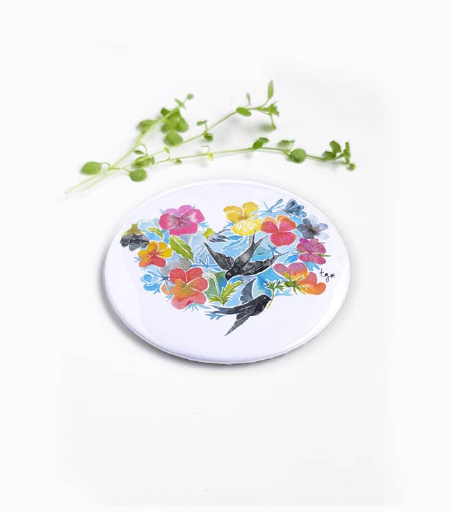 Thévy Guex - Wholesale Compact Mirror - SWALLOW HEART FLOWER MULTICOLOR POCKET MIRROR1