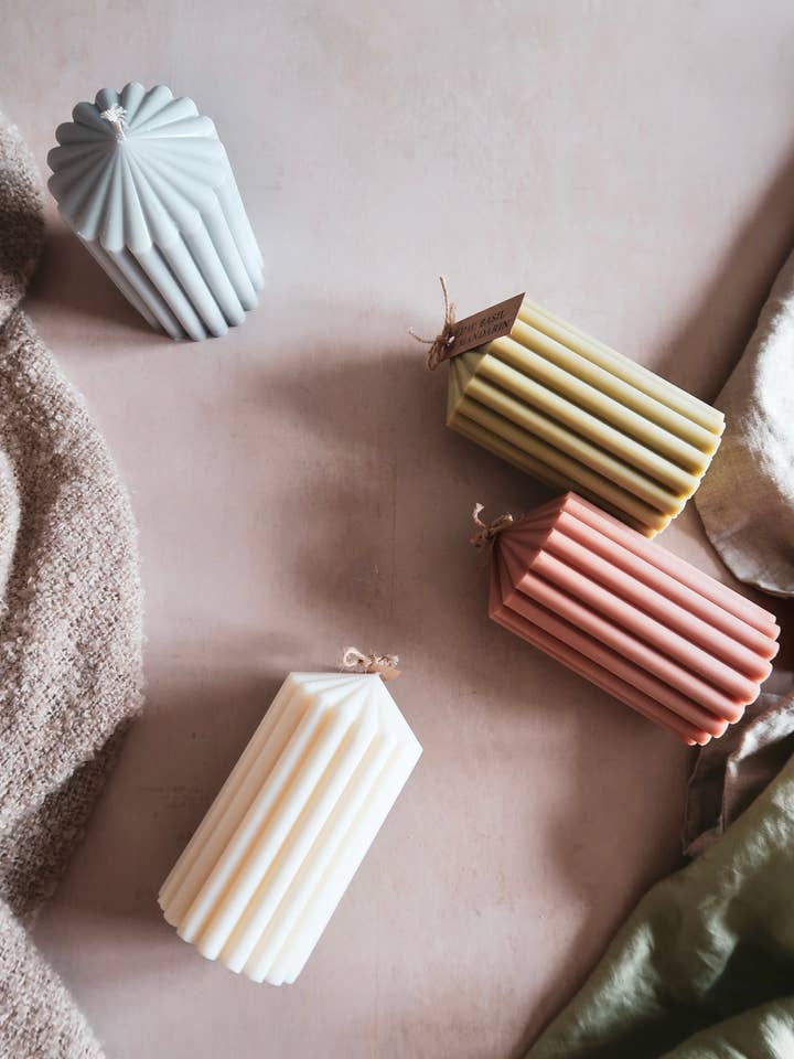 Chunky Nordic Ribbed Pillar - Small for wholesale by Valo the Candle Company
