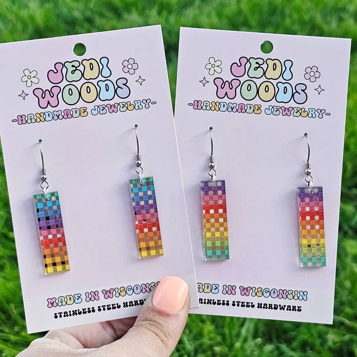 Boucles d'oreilles Rainbow Plaid Bar pour la vente par Jedi Woods LLC