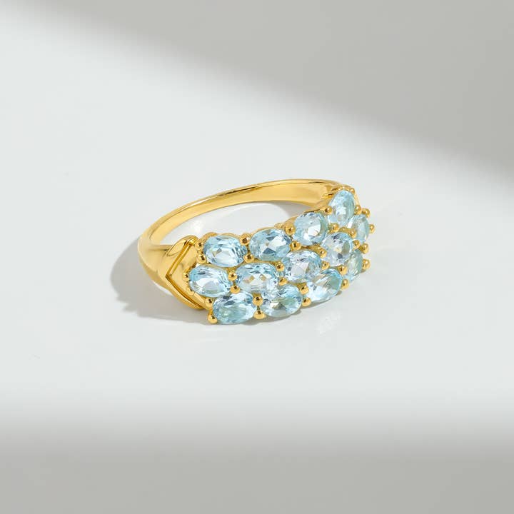 Tiramisu – Engroshandel Ring med sten – Himmelblå Topaz 14K guld over 925 Sterling sølv haloring