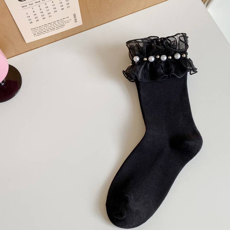 Tourtiwi - Vente Chaussettes – femme - Chaussettes mignonnes style lolita pour femmes, chaussettes mi-hautes en dentelle.2