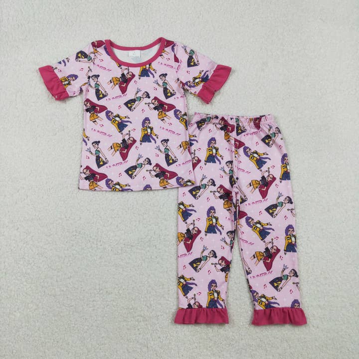 Baby Girls Pink Demon Hunter Top Ruffle Pants Pajamas Sets for wholesale by Aier Wholesale