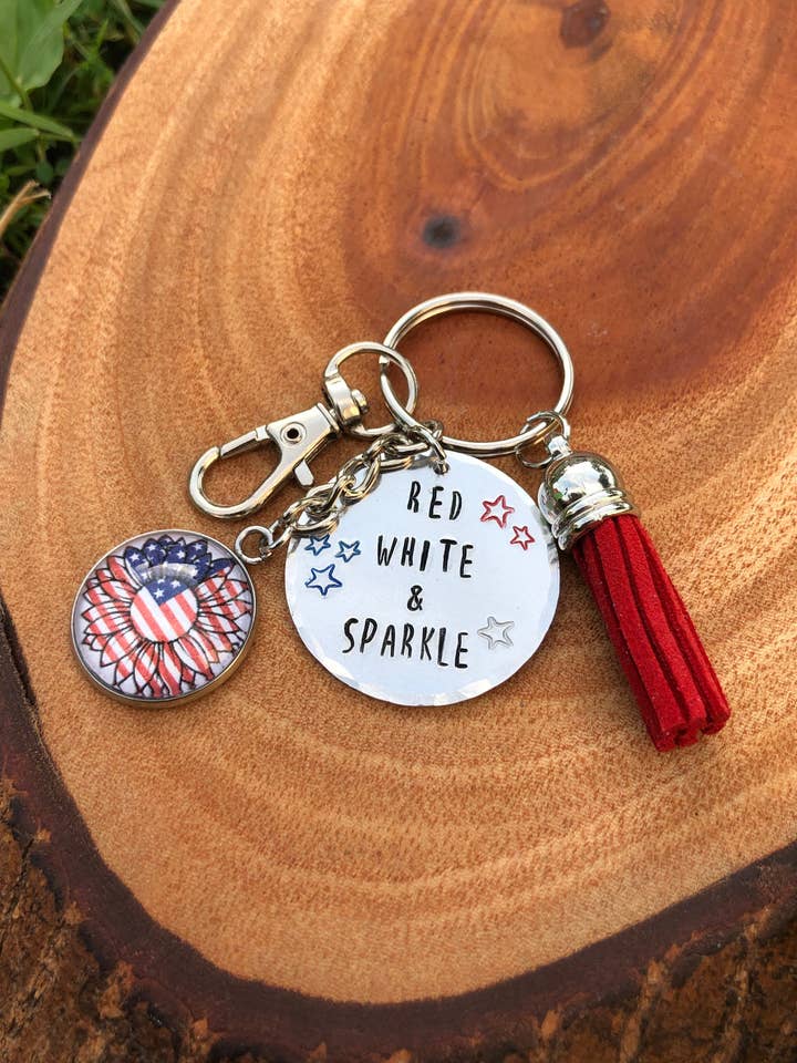 ”Röd, Vit & Sparkle” Nyckelring för wholesale av The Imprint Duo