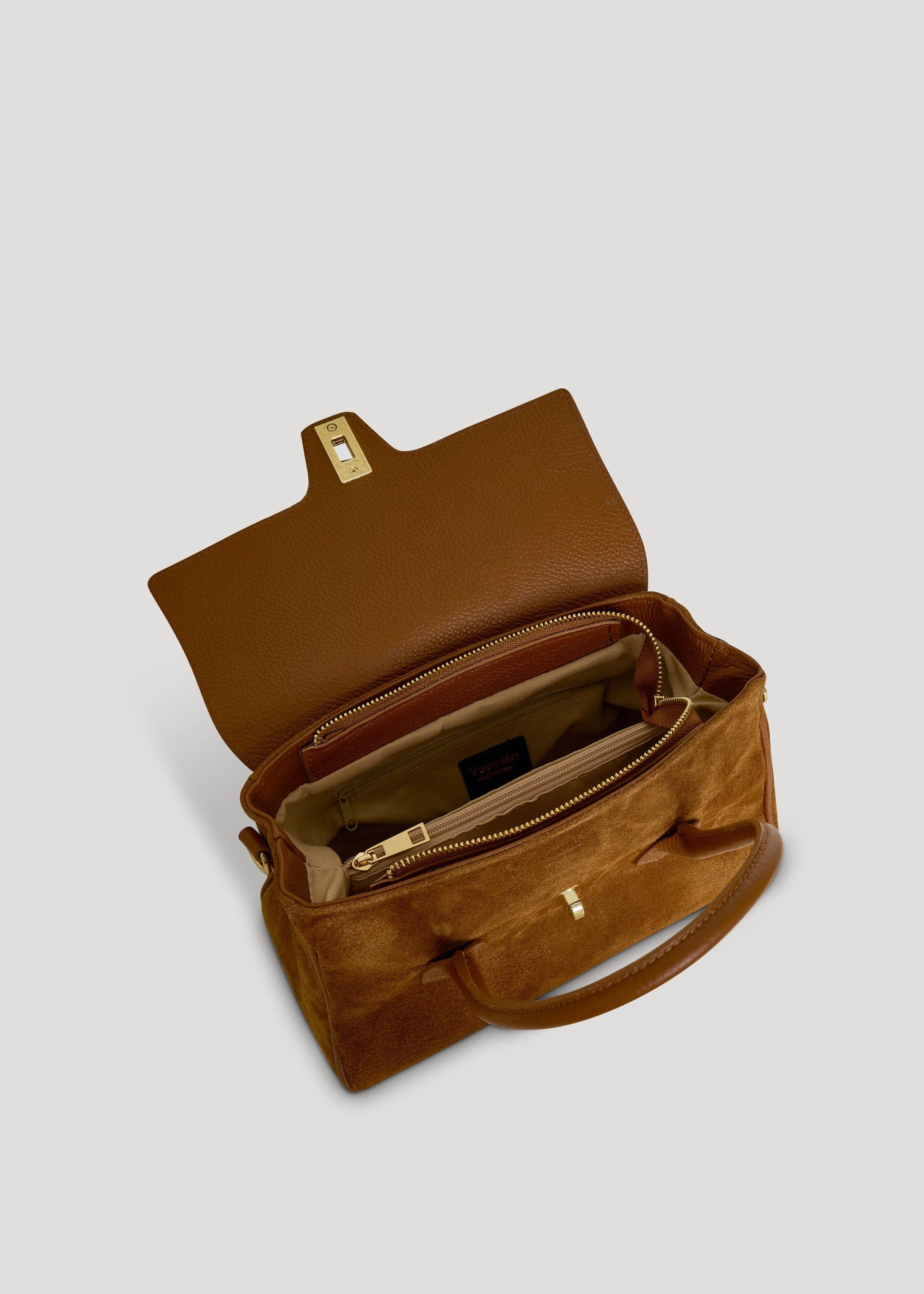 Voemièn - Wholesale Top Handle Bag - Women's - Cécile Bag in Tan Suede and Dollar Leather5