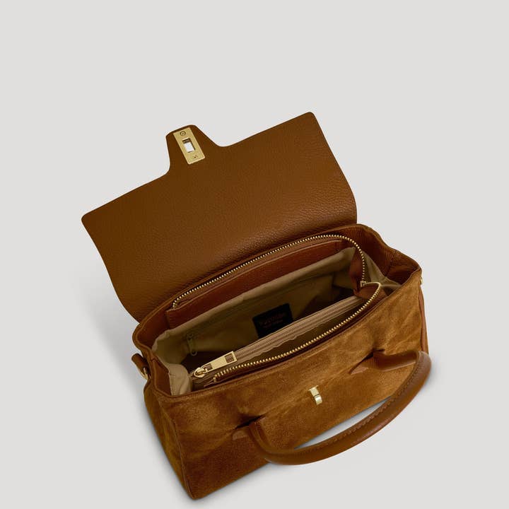 Voemièn - Wholesale Top Handle Bag - Women's - Cécile Bag in Tan Suede and Dollar Leather5