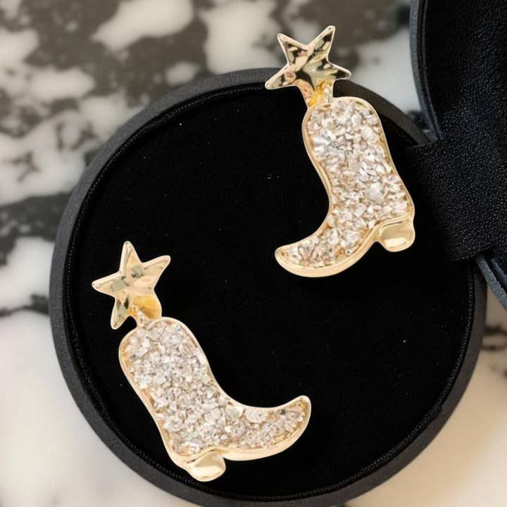 The Bling Barn - Wholesale Dangle Earrings - The Light Go Out Glitter Cowgirl Boots Fashion Earrings5