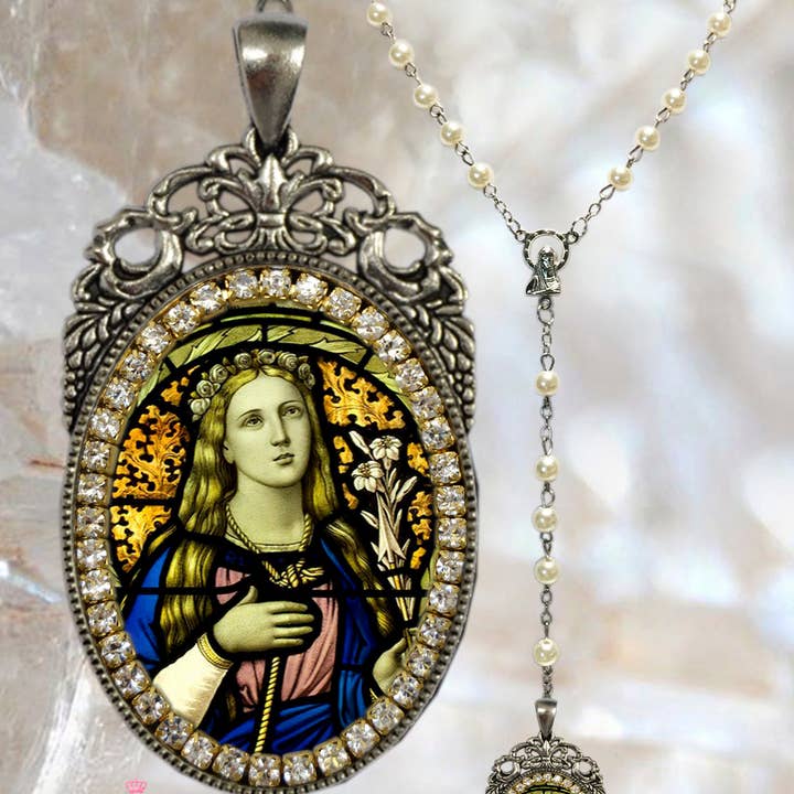 MariaSantissimaShop – Großhandel Kette mit Anhänger/Charm – Rosenkranz St. Philomena: Schutzpatron der Babys, Kleinkinder und Jugend Handgemachte Halskette katholischer christlicher religiöser Schmuck Medaille Anhänger