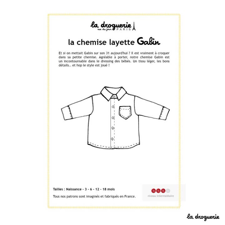 Gabin baby shirt sewing pattern for wholesale by LA DROGUERIE