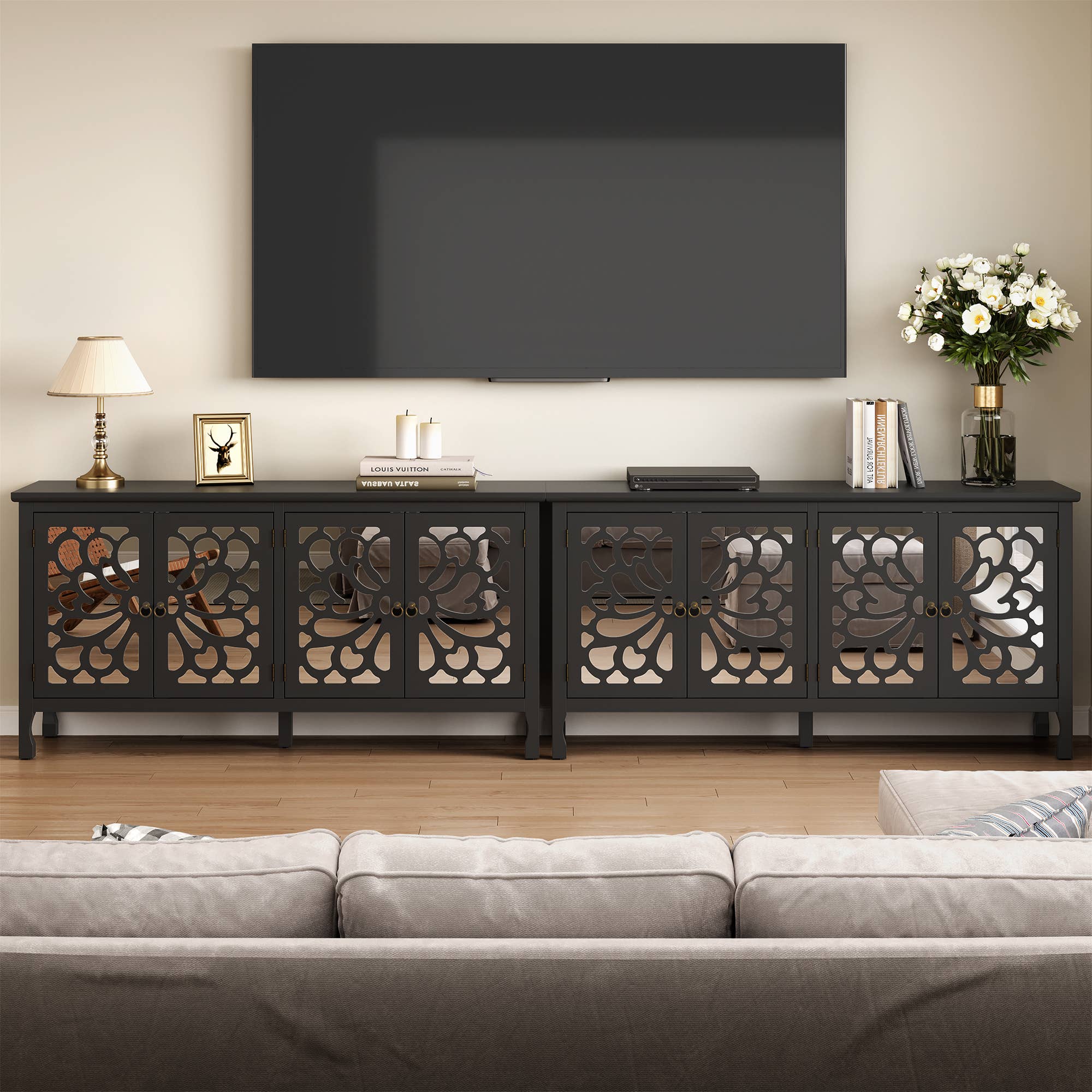 Heynemo - Vente Armoire - Buffet sculpté de 63'' avec rangement6