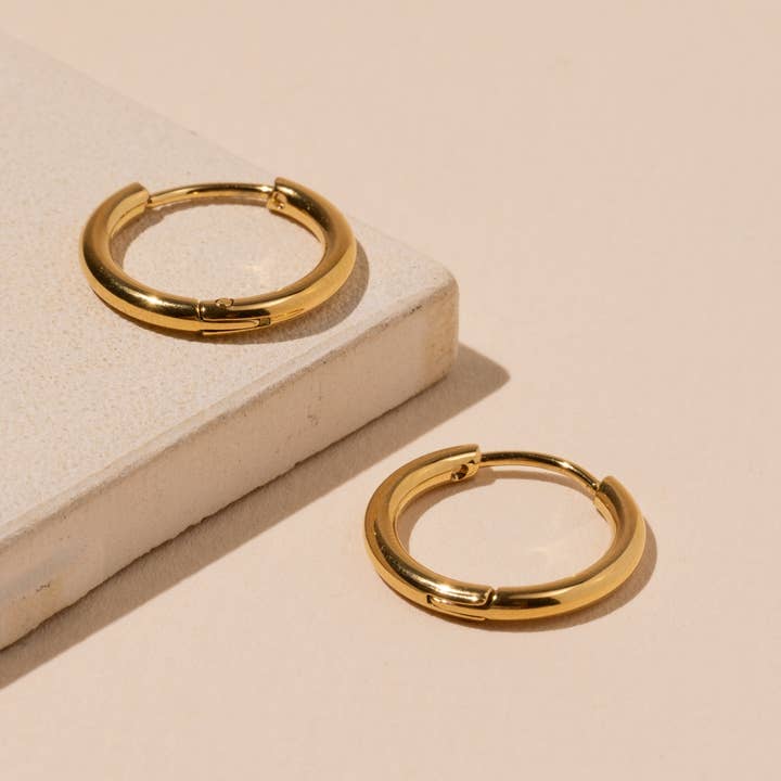 Frem - Wholesale Huggie Earrings - 18K Gold Plated Stainless Steel Huggie Earrings