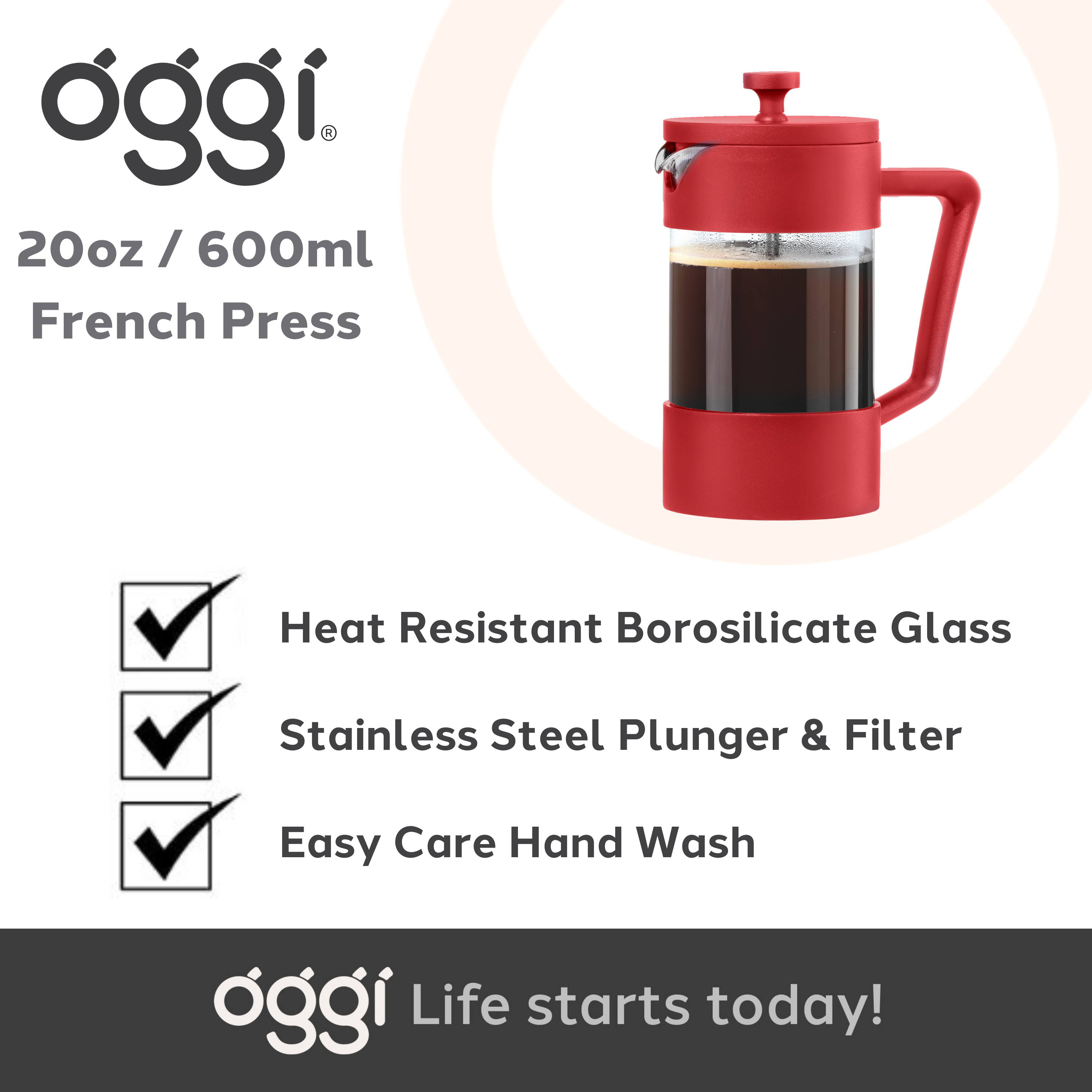 Oggi - Vendita all'ingrosso Caffettiere French press - Caffettiera a stantuffo in vetro borosilicato da 5 tazze (600 ml, 20 oz)14
