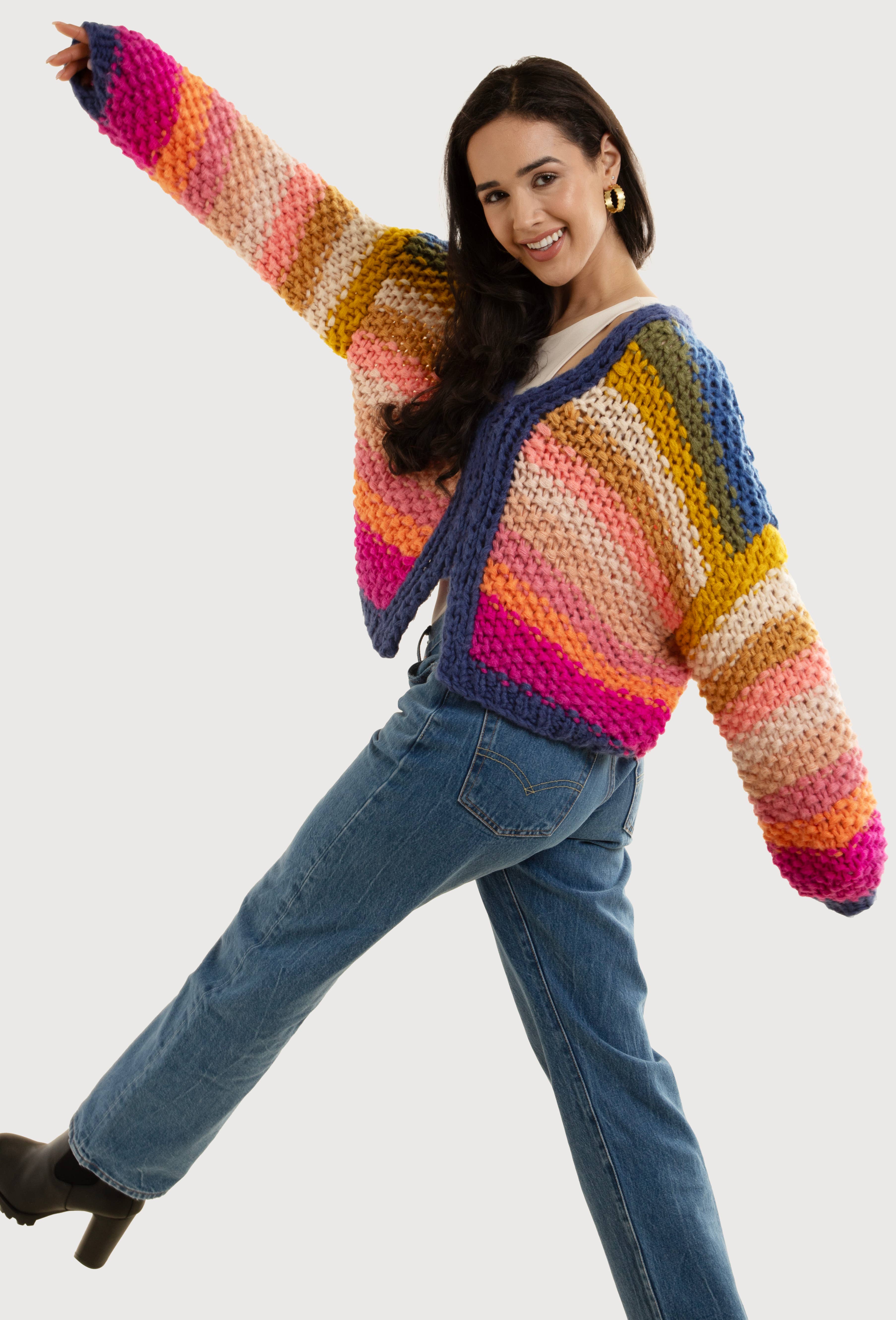 SAACHI - Wholesale Knit Sweater - Women's - Reversible Rainbow Pullover Sweater4