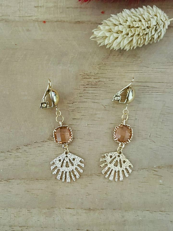 Pendientes de clip EVA - dorado con purpurina y rosa para venta al por mayor de Innaya