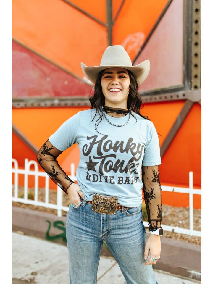 Stonewash Denim Honky Tonks & Dive Bars Graphic Tee for wholesale on Faire1